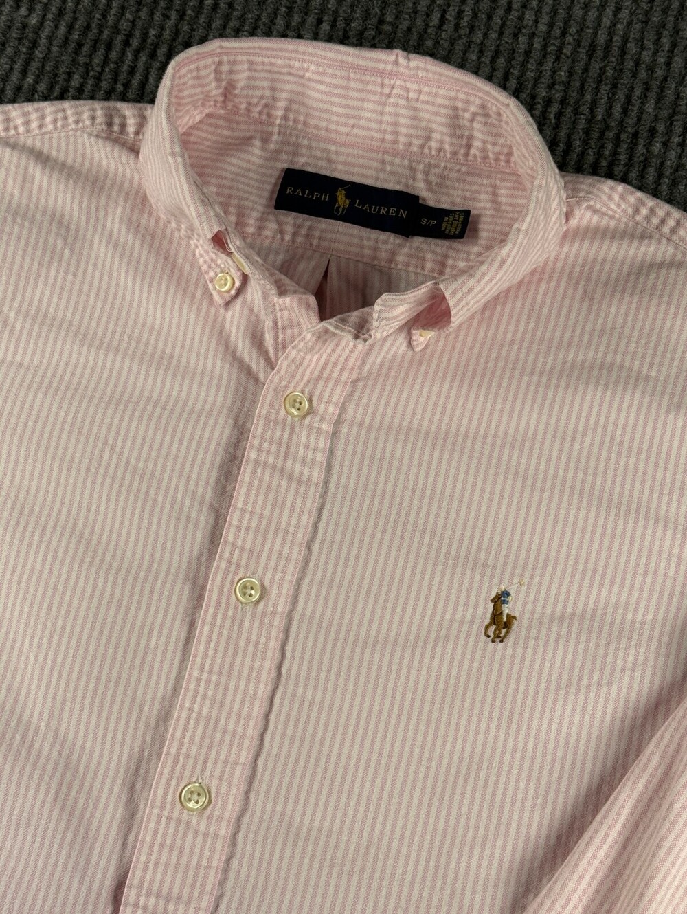 Ralph Lauren Button Up Oxford Mens S Long Sleeve Pink White Striped Flesh Pony